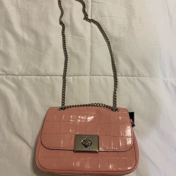 Pink alligator skin coach purse with metal chain - Picture 1 of 5